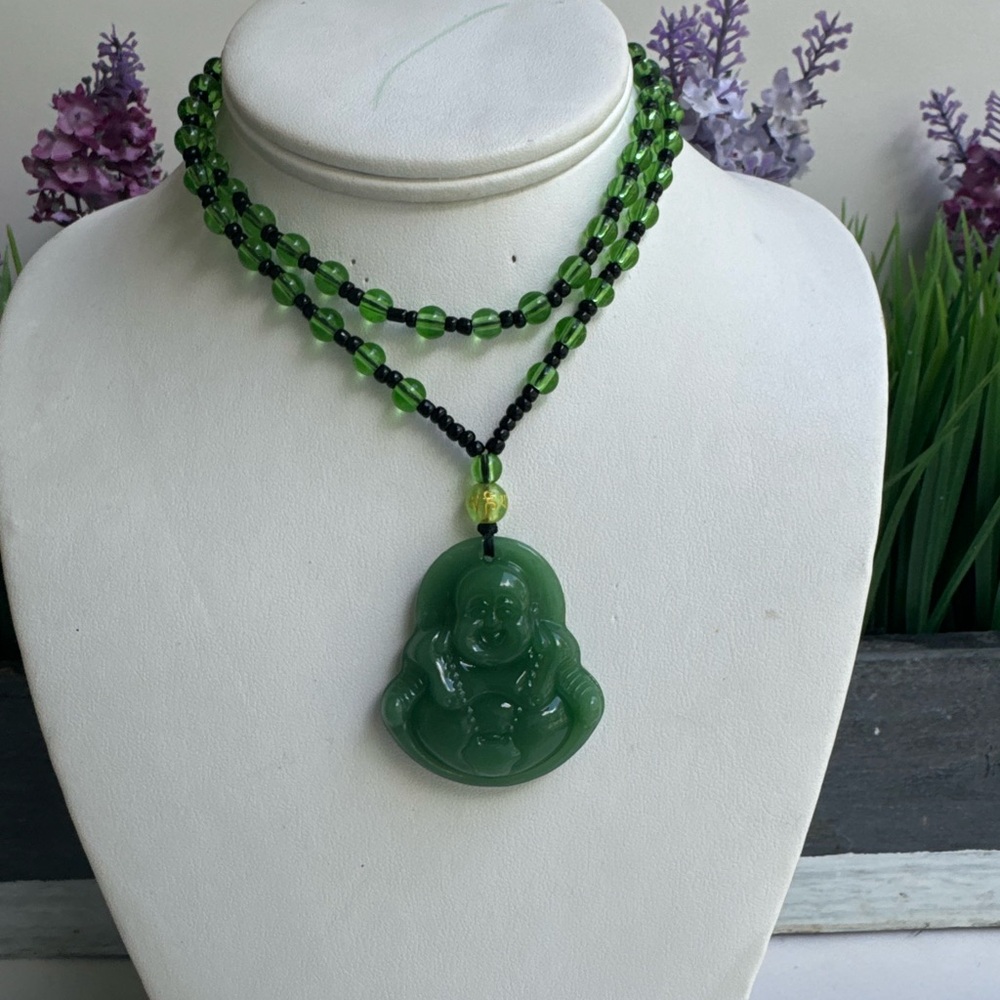 Green Buddha Pendant Necklace - Women Jewelry - Picture 3 of 12